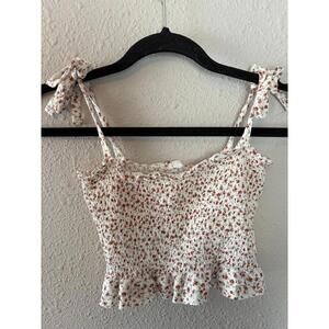 Garage white/red floral smocked cropped tank size M